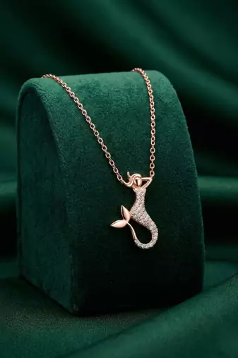 925 sterling silver rose gold-plated mermaid pendant necklace with crystal detailing for women