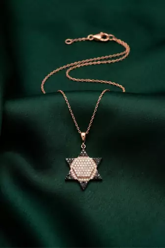 925 sterling silver rose gold-plated hexagram star pendant necklace with crystal detailing for women