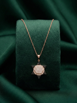 925 sterling silver rose gold-plated hexagram star pendant necklace with crystal detailing for women 2