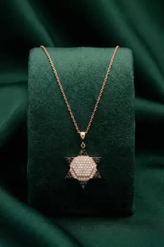 925 sterling silver rose gold-plated hexagram star pendant necklace with crystal detailing for women