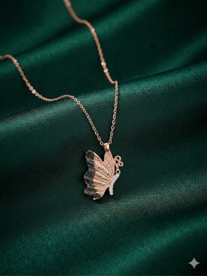 925 sterling silver rose gold-plated butterfly pendant necklace with dual-tone detailing for women 1