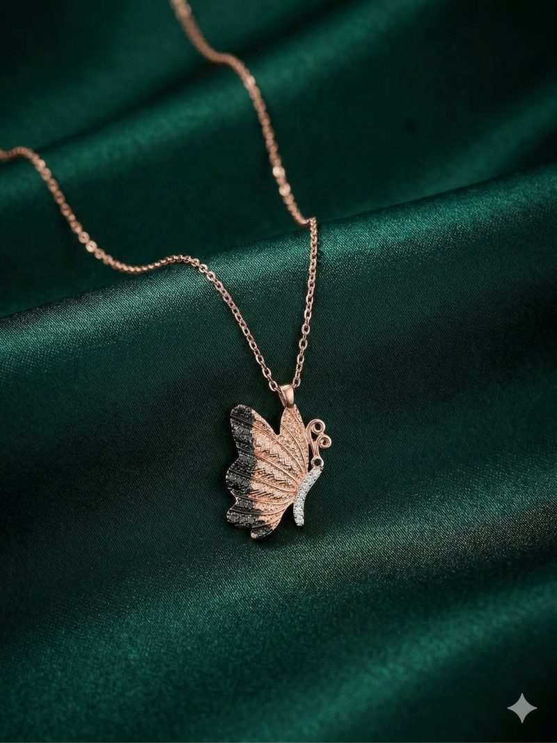 925 sterling silver rose gold-plated butterfly pendant necklace with dual-tone detailing for women