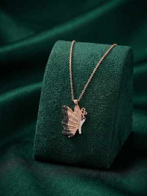 925 sterling silver rose gold-plated butterfly pendant necklace with dual-tone detailing for women 2