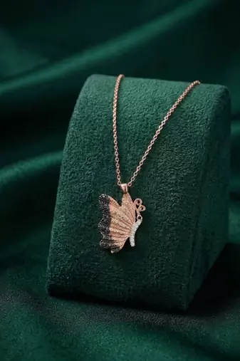 925 sterling silver rose gold-plated butterfly pendant necklace with dual-tone detailing for women