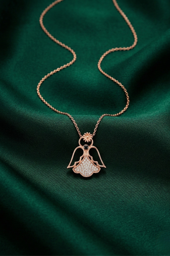 925 sterling silver rose gold-plated angel floral pendant necklace with crystal detailing for women