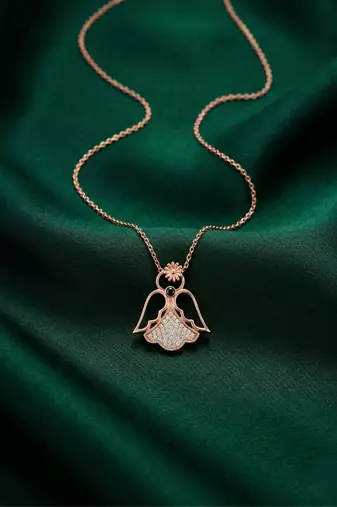 925 sterling silver rose gold-plated angel floral pendant necklace with crystal detailing for women