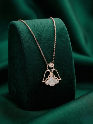 925 sterling silver rose gold-plated angel floral pendant necklace with crystal detailing for women 2