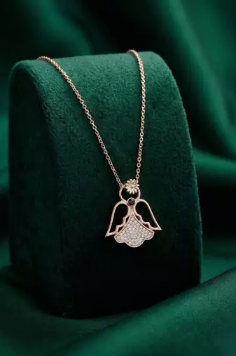 925 sterling silver rose gold-plated angel floral pendant necklace with crystal detailing for women