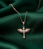 925 sterling silver rose gold-plated winged cross pendant necklace with crystal detailing for women