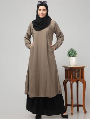 Two peice abaya Dress with Elasticated Sleeve - for Women and Girls Side pocket 1