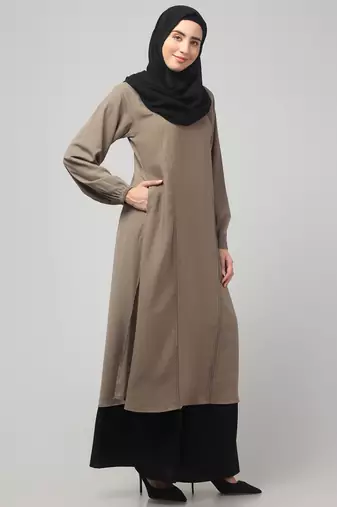 Two peice abaya Dress with Elasticated Sleeve - for Women and Girls Side pocket