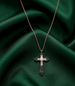925 sterling silver rose gold-plated ornate cross pendant necklace with crystal detailing for women