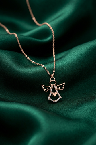 925 sterling silver rose gold-plated angel heart pendant necklace with crystal detailing for women