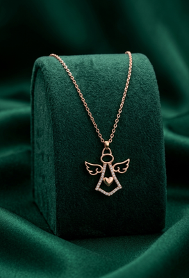 925 sterling silver rose gold-plated angel heart pendant necklace with crystal detailing for women 2