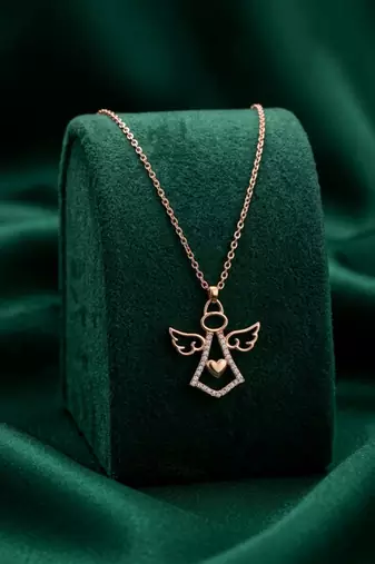 925 sterling silver rose gold-plated angel heart pendant necklace with crystal detailing for women