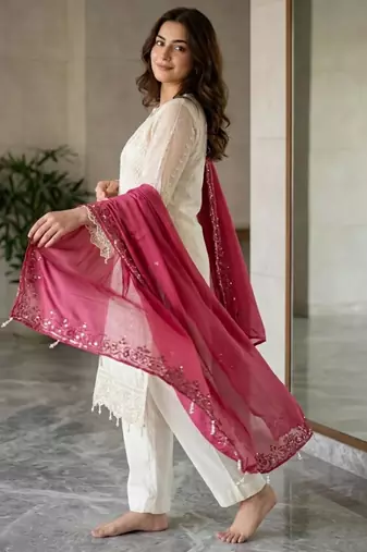 ivory georgette kurta set