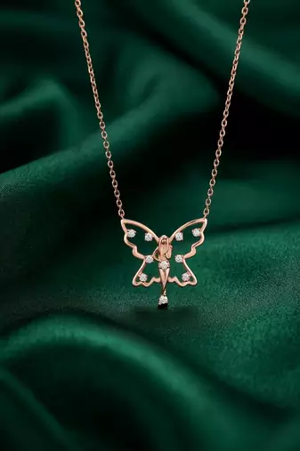 925 sterling silver rose gold-plated butterfly pendant necklace with crystal accents for women