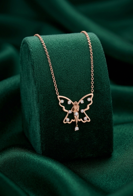 925 sterling silver rose gold-plated butterfly pendant necklace with crystal accents for women 2