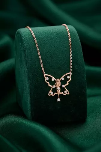 925 sterling silver rose gold-plated butterfly pendant necklace with crystal accents for women