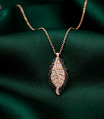 925 sterling silver rose gold-plated leaf pendant necklace with dual-tone crystal detailing for women