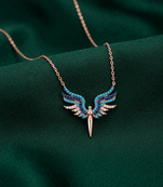 925 sterling silver rose gold-plated angel wings pendant necklace with blue stone embellishments for women
