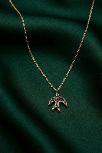 925 sterling silver gold-plated bird pendant necklace with textured detailing for women