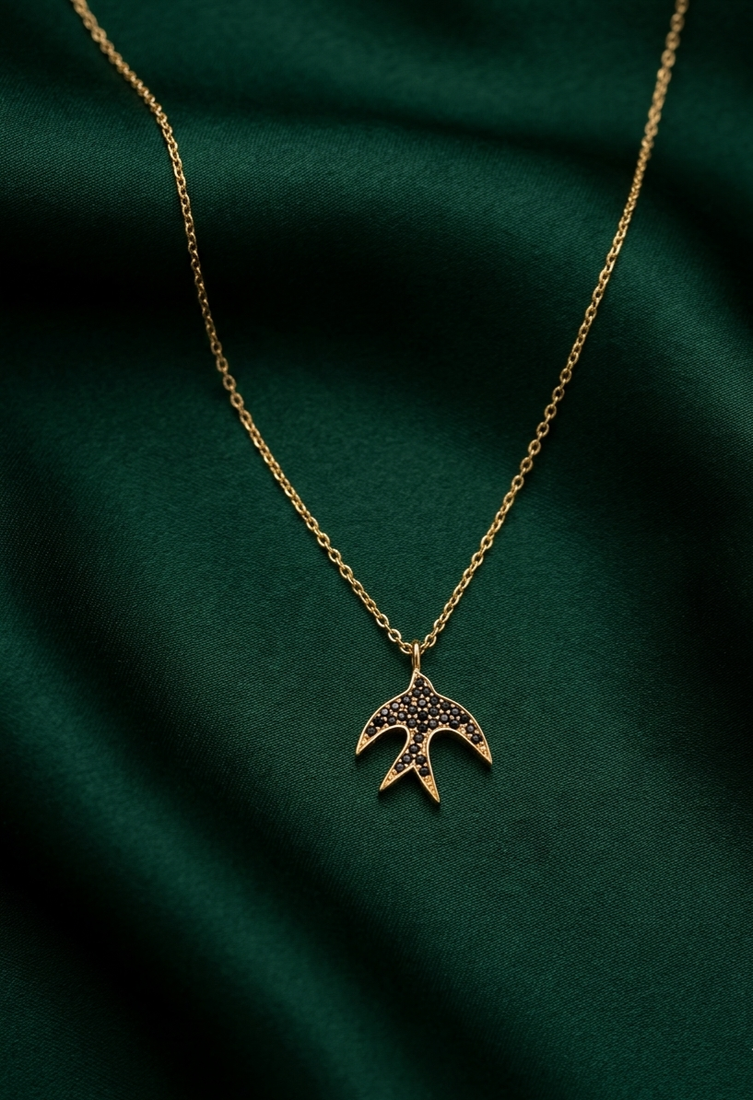 925 sterling silver gold-plated bird pendant necklace with textured detailing for women