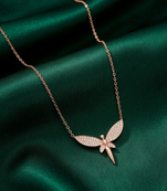 925 sterling silver rose gold-plated dragonfly pendant necklace with micro cz stones for women