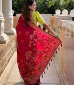 Pink elegant art silk woven saree with rich zari border