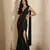 Black embroidered georgette draped saree set