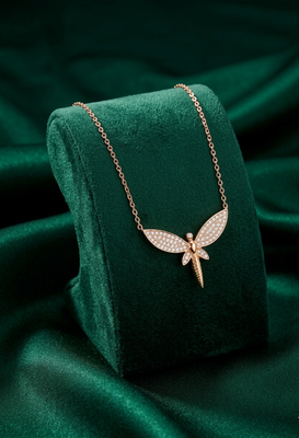 925 sterling silver rose gold-plated dragonfly pendant necklace with micro cz stones for women 2