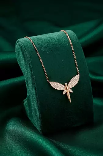 925 sterling silver rose gold-plated dragonfly pendant necklace with micro cz stones for women