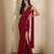 Red embroidered georgette draped saree set