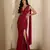 Red embroidered georgette draped saree set