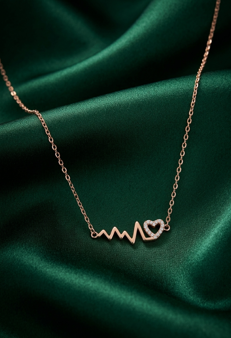 rose gold heartbeat necklace in 925 sterling silver | minimalist love pendant