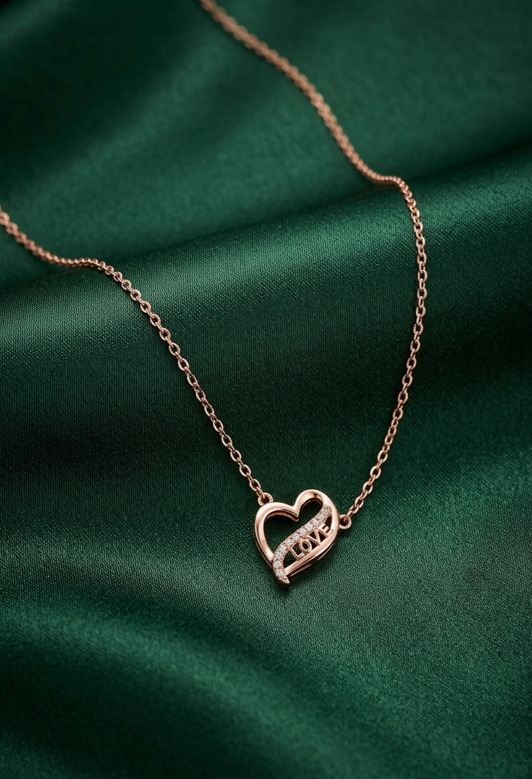 rose gold love heart necklace in 925 sterling silver | elegant romantic pendant for women