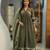 olive green cotton anarkali set 