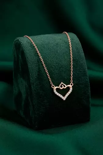 rose gold double heart necklace in 925 sterling silver | elegant minimalist love pendant for women