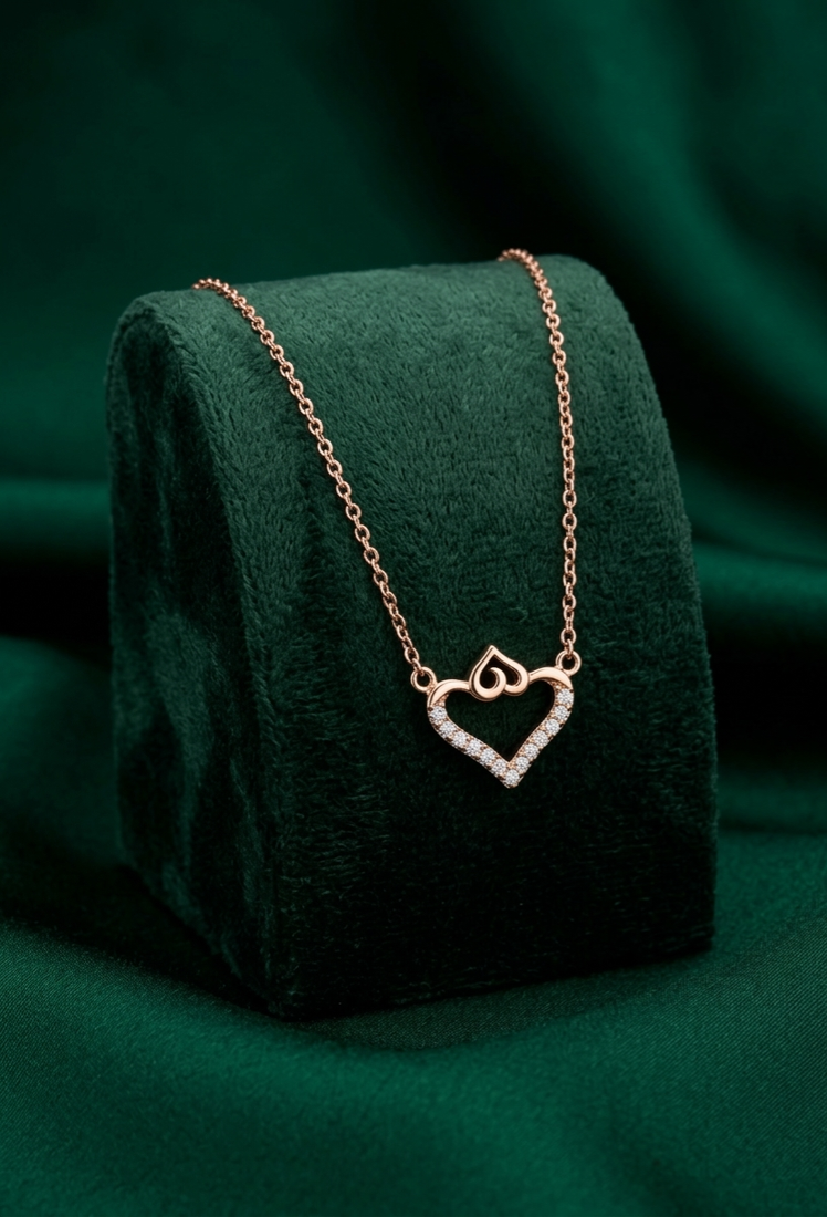 rose gold double heart necklace in 925 sterling silver | elegant minimalist love pendant for women