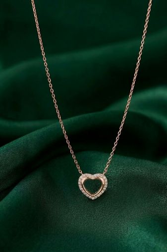 rose gold halo heart necklace in 925 sterling silver | elegant sparkling love pendant for women