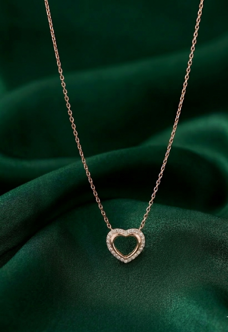 rose gold halo heart necklace in 925 sterling silver | elegant sparkling love pendant for women