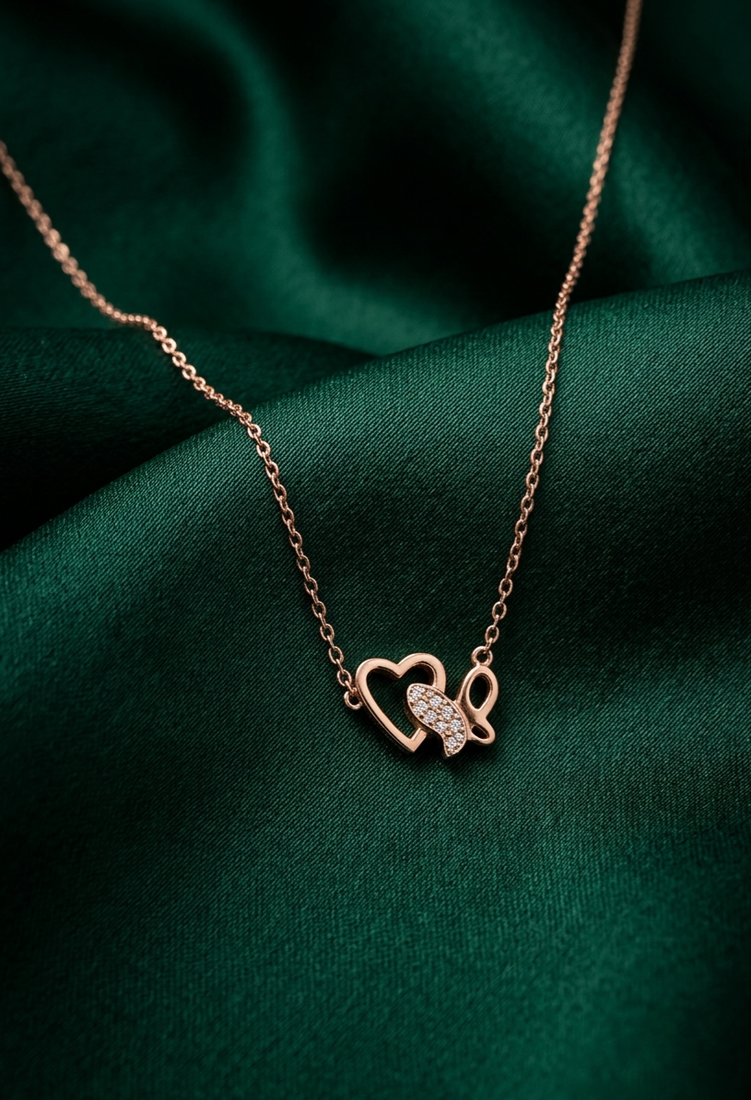 rose gold interlocking heart necklace in 925 sterling silver | elegant love knot pendant for women