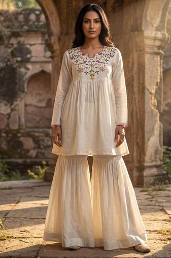 Vichitra silk top & bottom set with thread sequins