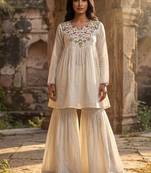 Vichitra silk top & bottom set with thread sequins