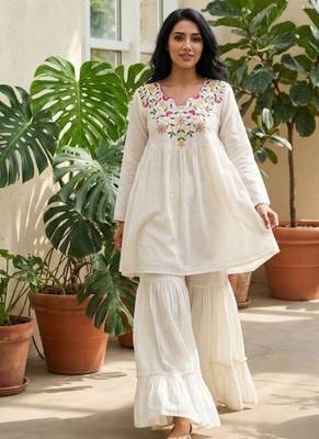 Vichitra silk top & bottom set with thread sequins 2
