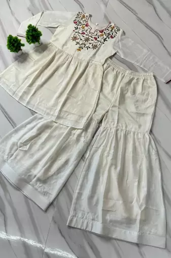 Vichitra silk top & bottom set with thread sequins