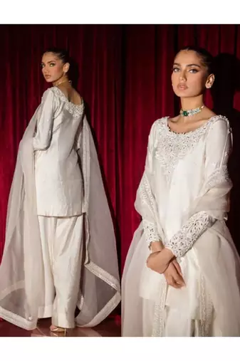 Natural crepe farshi salwar suit with organza dupatta