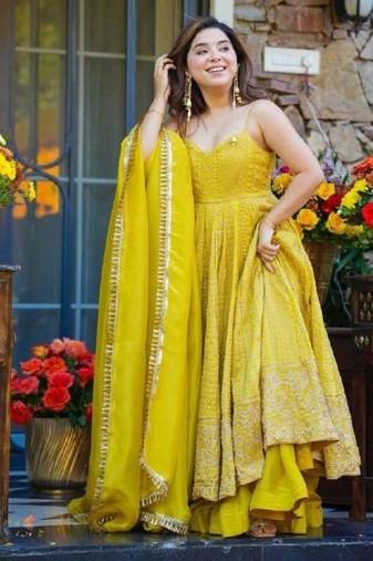 Teby organza gown with zari & sequins sharara set