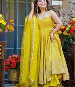 Teby organza gown with zari & sequins sharara set