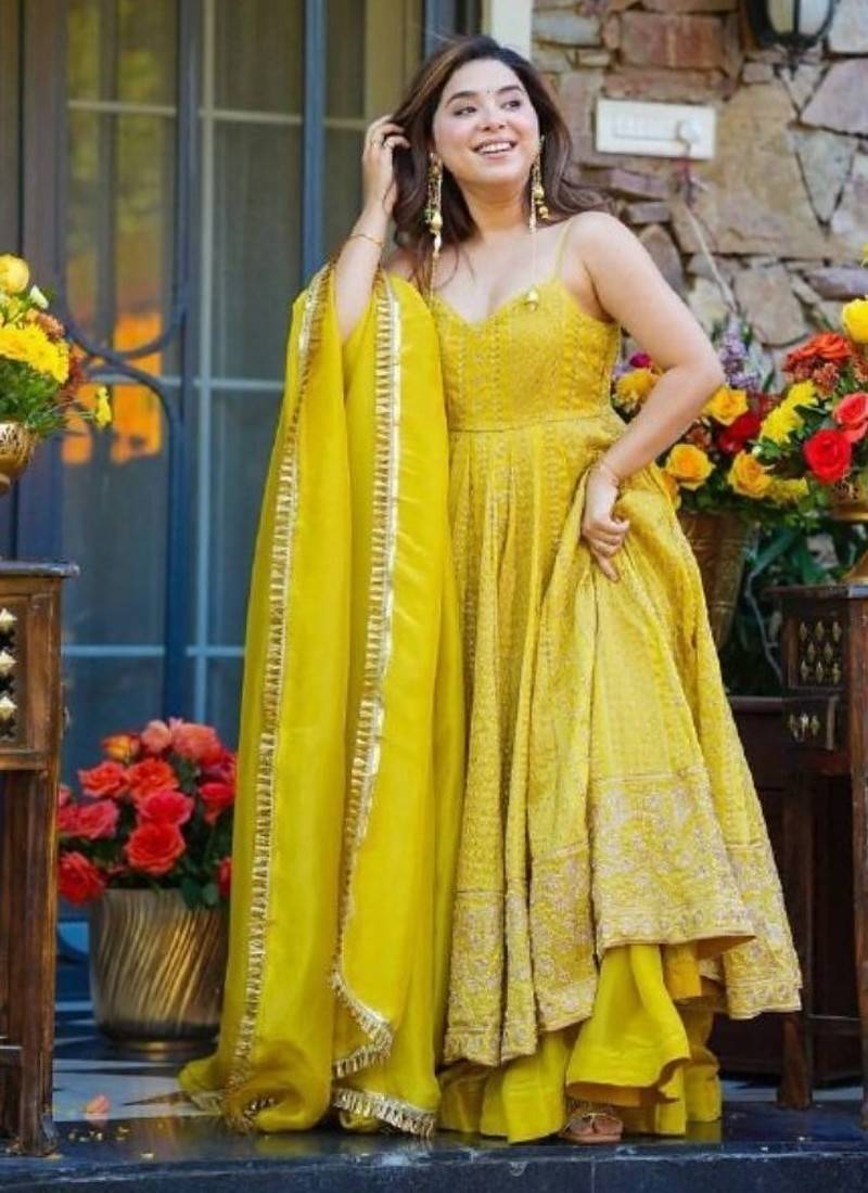 Teby organza gown with zari & sequins sharara set